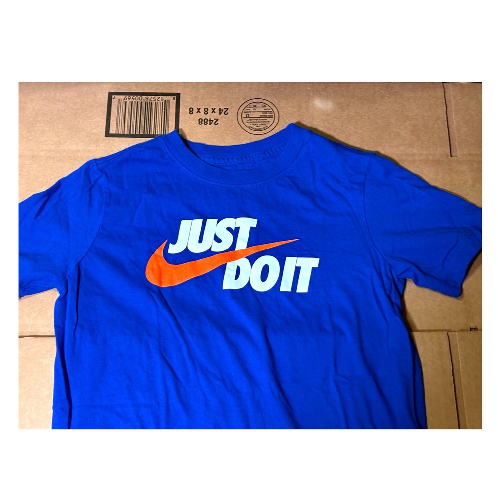 Nike Just Do It Graphic Tee Kids Size M Blue Good Short Sleeve Cotton BV2531-4EV - Picture 2 of 7